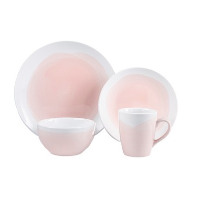 American Atelier 16pc Stoneware Oasis Dinnerware Set Pink/White