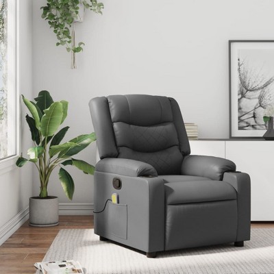 vidaXL Ergonomic Massage Recliner Chair-Adjustable Faux Leather Armchair W/Vibration, Manual Recline, Cup Holders For Living Room/Lounge-Gray