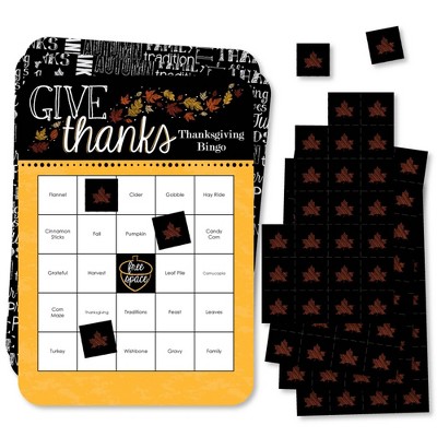 Big Dot of Happiness Give Thanks - Bingo Cards and Markers - Thanksgiving Party Bingo Game - Set of 18