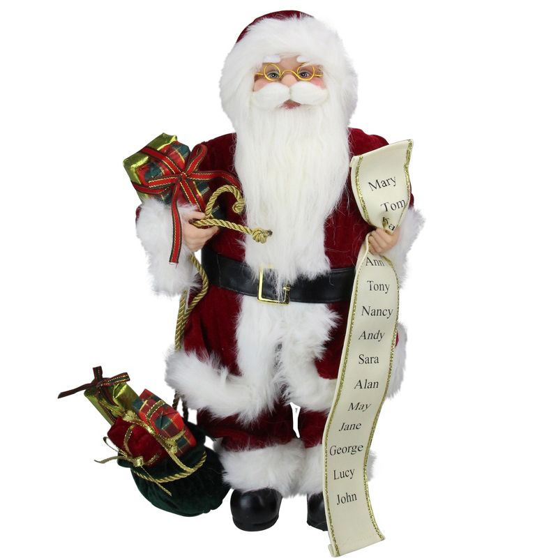 Northlight 16" Red Traditional Standing Santa Claus Christmas Figure with Naughty or Nice List, 1 of 6