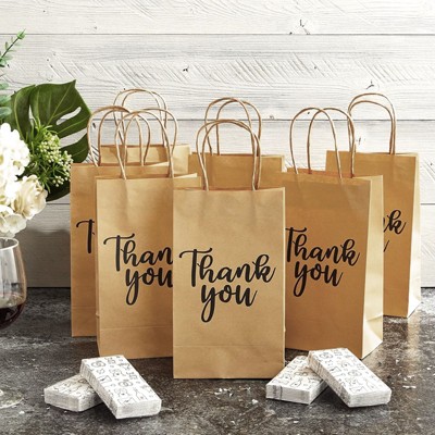 Brown Kraft Paper Thank You Gift Bags with Handles, 100-Pack