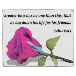 Elanze Designs Greater Love Than This Pink Rose 3 x 4 White Wood Tabletop Block Sign - 1 of 4