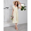 Women's Cross Neck Flying Sleeve Ruffle Floral Dress Midi Dress With Belt - 2 of 4