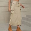 Women Y2k Cargo Long Skirt Low Waist Drawstring Maxi Skirt Ruched Vintage Slit Cargo Skirt with Pockets - 4 of 4