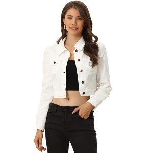 INSPIRE CHIC Women's Basic Puff Sleeve Washed Lightweight Cropped Denim Jacket - 1 of 4