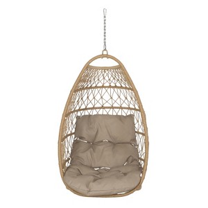 Christopher Knight Home Outdoor Wicker Hanging Basket Chair with Cushions (NO STAND) - 1 of 4