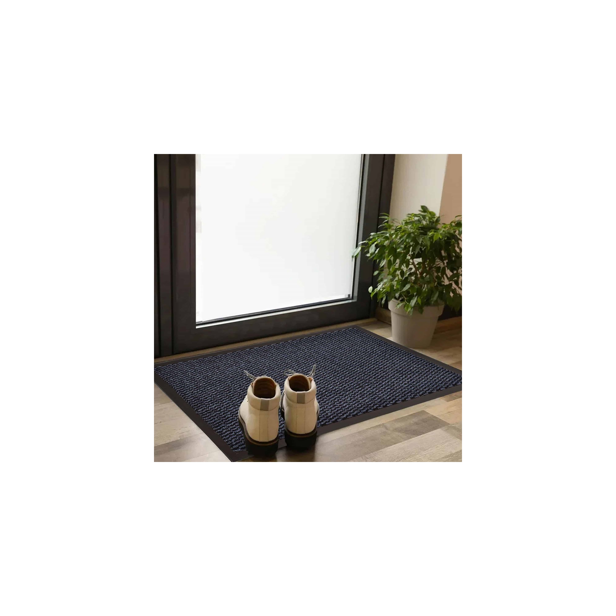 Evideco French Home Goods Heavy-Duty Non-Slip Rubber Door Mat for High Traffic Areas - 32" x 24", Blue, Low-Profile Design