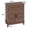 Set of 2 Rustic Storage Cabinet Adjustable 3-Tier, Farmhouse Entryway Organizer with Slatted Doors, Kitchen Storage Cabinet with Large Drawer - 2 of 4