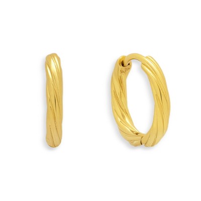 EVRY JEWELS WATERPROOF Gold or Silver Plated Stainless Steel Twist Texture Huggie Hoop Earrings