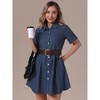 INSPIRE CHIC Women's Denim Short Sleeve Button Down Turndown Collar Babydoll Mini Shirt Dresses - image 2 of 4