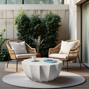 35" Outdoor Round Coffee Table Modern Stylish Design Waterproof &  No Assembly Required Outdoor Coffee Table for Patio, Garden - 1 of 4