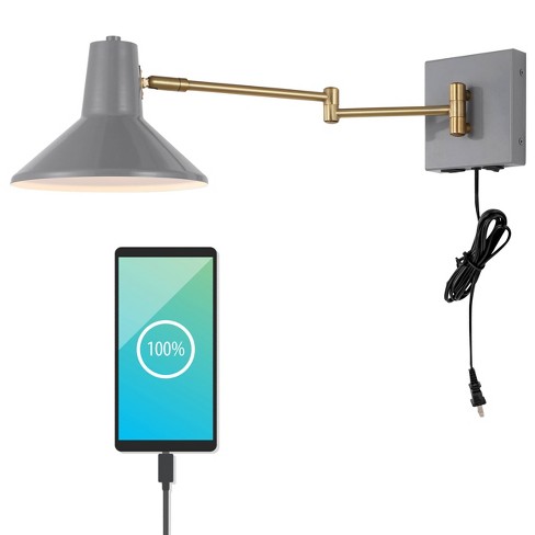 16 1-light Hygge Swing Arm Mid-century Iron Usb Charging Port