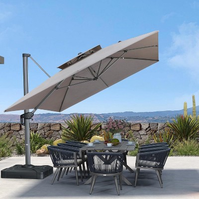 PURPLE LEAF Outdoor Cantilever Umbrellas with Base Large Patio Umbrella Offset Umbrella 360 Degree Rotation