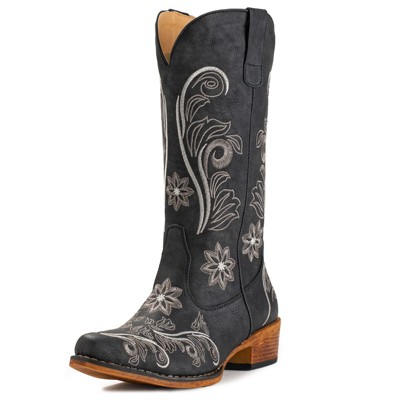 IUV Mid-Calf Cowgirl Boots Cowboy Western Pull-On Tabs Pointy Toe Boot Beige/White/Brown/Pink/Black