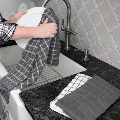 Gray and White Cotton Terry Kitchen Towel and Dish Cloth Set