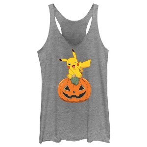 Women's Pokemon Halloween Pikachu Jack-O'-Lantern Racerback Tank Top - 1 of 4