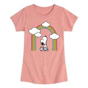 Girls' - Peanuts - Snoopy Looking Up Rainbow Fitted Short Sleeve Graphic T-Shirt - 1 of 4