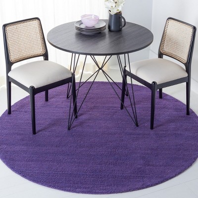 Handmade Purple Wool Round Area Rug, 4' Diameter