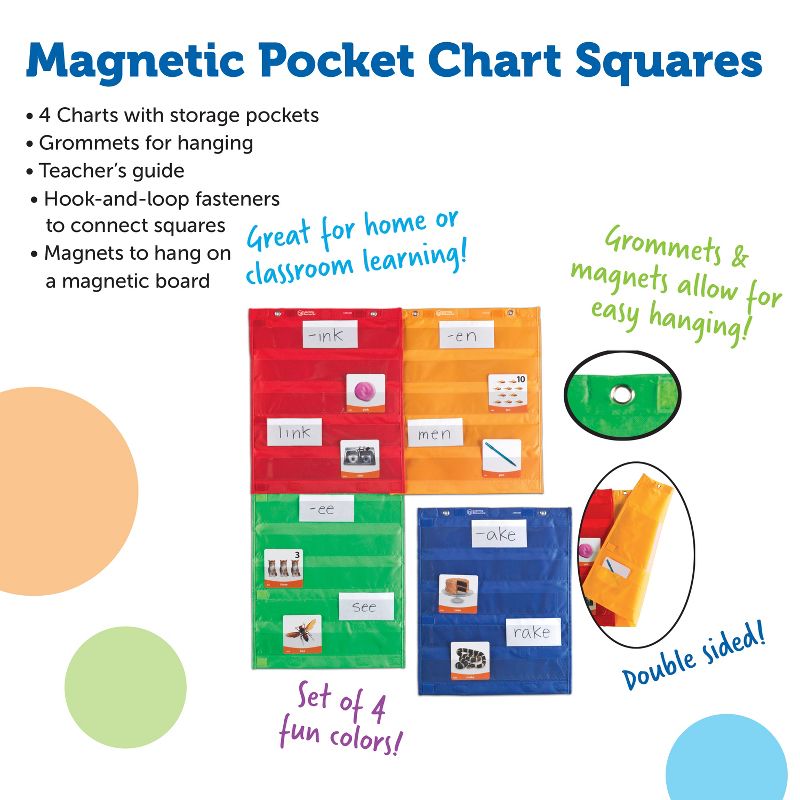 Learning Resources Magnetic Pocket Chart Squares, Classroom/Teacher Organizer, All Grades, Set of 4, 5 of 6