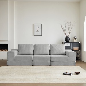 108" Corduroy Modular Convertible 3-Seater Cloud Sofa with Ergonomic Design and Spacious Cushions - 1 of 4