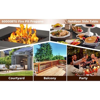 28'' Black Metallic Gas Fire Pit Table with Lid
