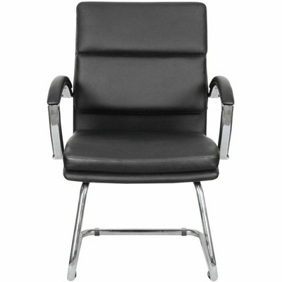 Neratoli Chrome-Base Slim Profile Black Leather Guest Chair