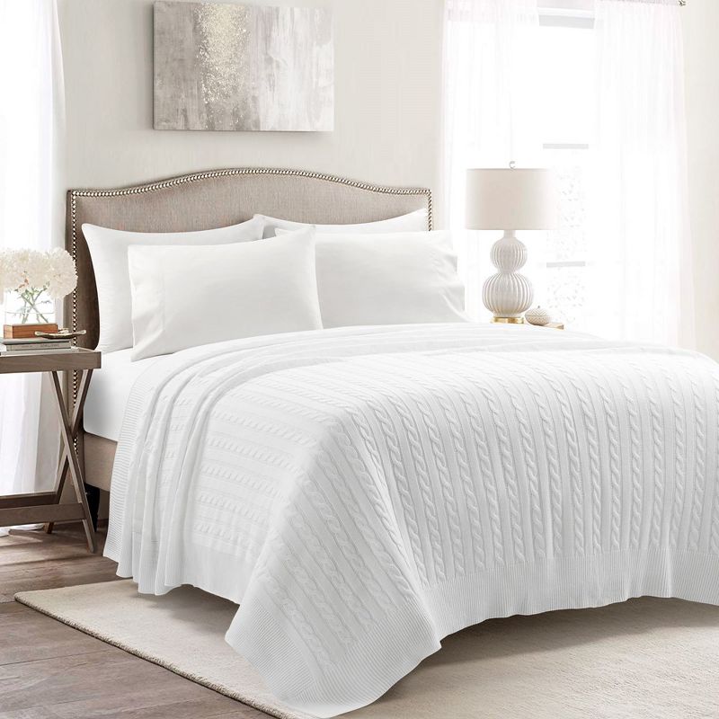 Home Boutique Cable Soft Knitted Blanket / Coverlet, White - 88 in X 88 in, 1 of 2