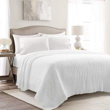 Home Boutique Cable Soft Knitted Blanket / Coverlet, White - 104 in X 88 in