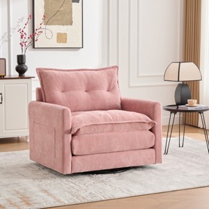 360° Swivel Accent Chair, Modern Chenille Barrel Armchair with Padded Cushion and Metal Base for Living Room or Bedroom – Cuddlewood - 1 of 4