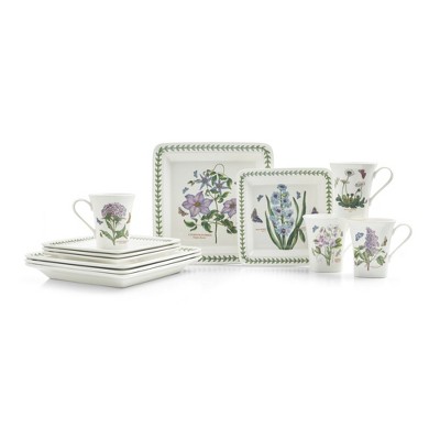 Portmeirion Botanic Garden 12 Piece Square Dinnerware Set, Fine Porcelain, Chip Resistant Glaze, Dishwasher, Microwave, Freezer and Oven Safe