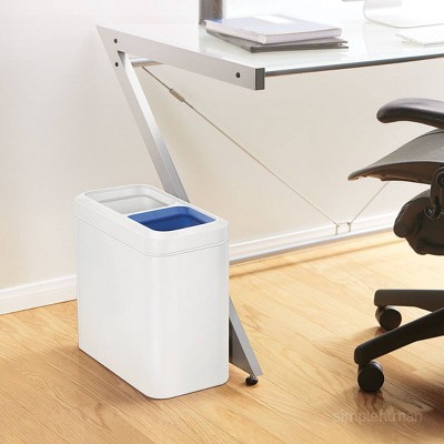 White Stainless Steel Dual Compartment Slim Trash Can