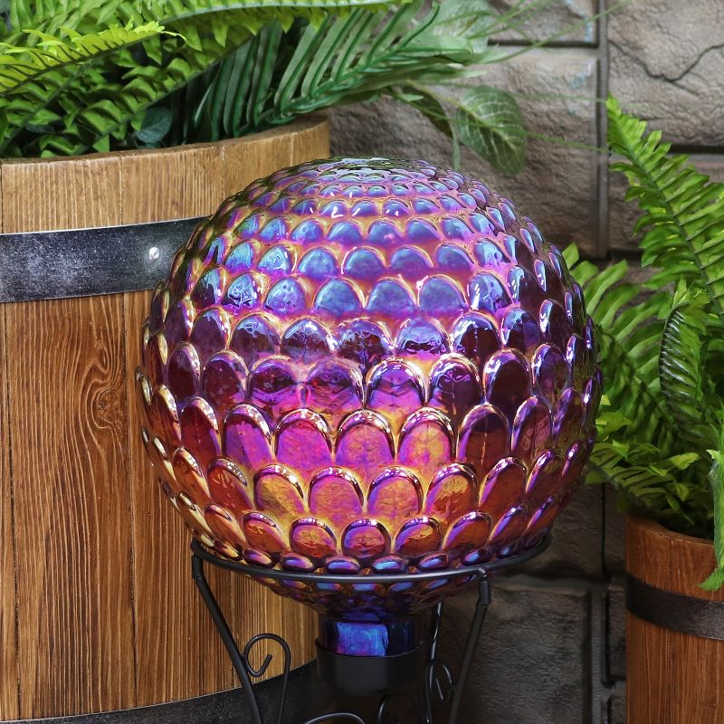 Sunnydaze Scalloped Texture Indoor/Outdoor Gazing Globe Glass Garden Ball - 10" Diameter - Red, 3 of 8