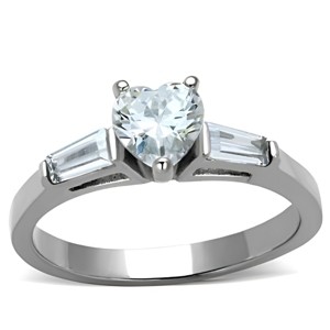 Slickblue Women's Three-Stone Stainless Steel Ring, Heart-Shaped Clear CZ Center, Polished No-Plating Finish, size 5-10 - 1 of 4