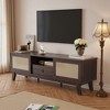 MAYEERTY Walnut 70"Rattan&Wood TV Stand, Boho Media Console with Drawer & 2 Cabinets for Living Room - 2 of 4