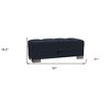 HomeRoots 52" Dark Blue and Brown Chenille Tufted Storage Ottoman - 3 of 4