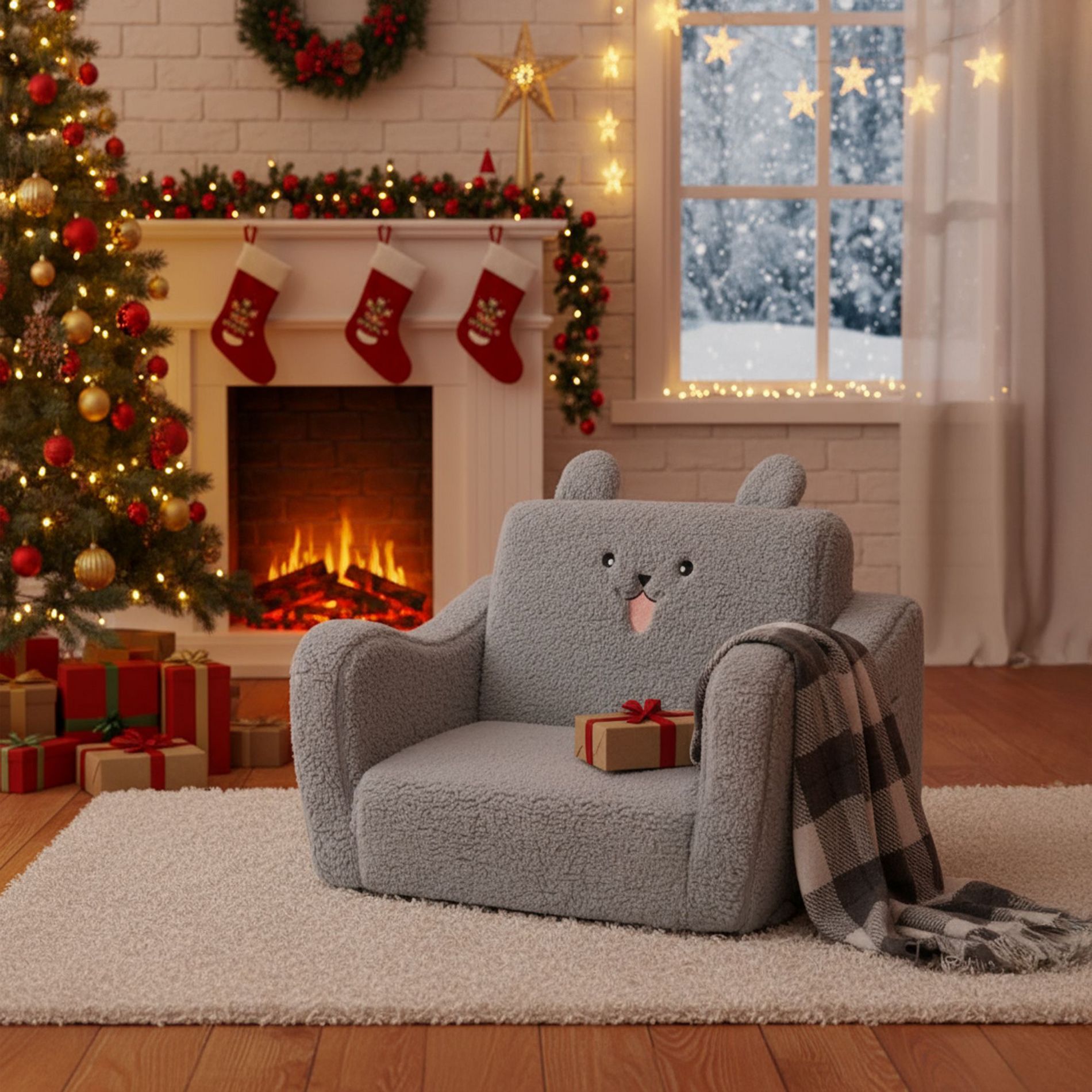 Kinder King Toddler Sofa Chair, 2-in-1 Foldable Baby Couch Flip Open Sofa Bed for Playroom