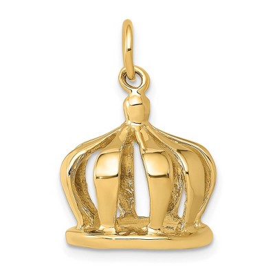 Black Bow Jewelry 14k Yellow Gold 3D Crown Charm or Pendant, 14mm (9/16 inch)