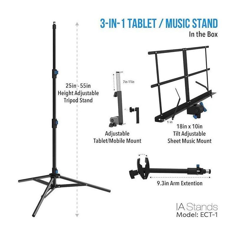 IA Stands Folding Music Sheet Stand with Interchangeable Tablet Holder, 3 of 7