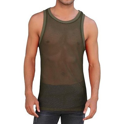 Acekool Men's Mesh Tank Top, Fitted Sleeveless mesh Muscle Shirt, See-Through Round Neck Clubwear