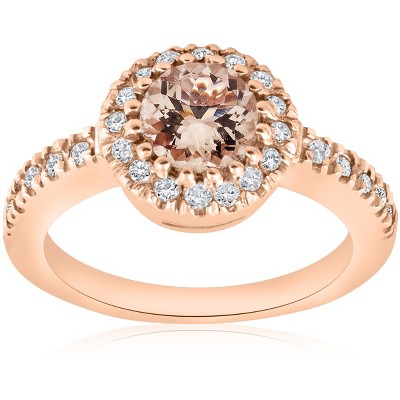 Pompeii3 1ct Pave Diamond Morganite Halo Engagement Ring 14k Rose Gold