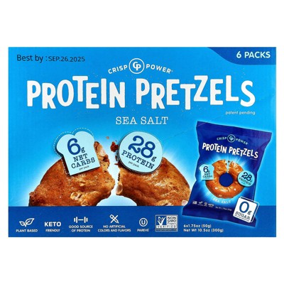 Crisp Power Protein Pretzels, Sea Salt, 6 Bags, 1.75 oz (50 g) Each