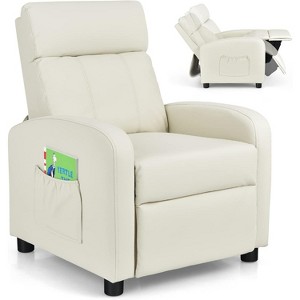Costzon Kids Recliner, Adjustable PU Leather Chair with Footrest, Headrest & Side Pockets, Easy-Clean Sofa for Ages 3–12 (Beige) - 1 of 4