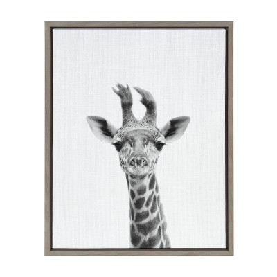 Gray Baby Giraffe Framed Canvas Wall Art, 18x24