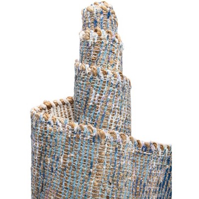 Handwoven Blue Cotton and Synthetic Square Area Rug