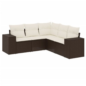 vidaXL 5 Piece Patio Sofa Set with Cushions - Brown and Cream Without Table - 1 of 4