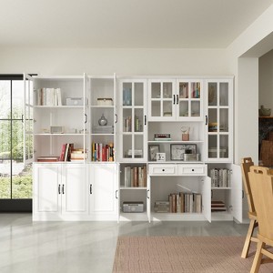 Famapy  Large Storage Cabinet Display BookShelf With Glass Doors White - 1 of 4