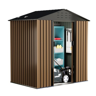 Metal Outdoor Storage Sheds Waterproof Garden Shed with Lockable Doors for Backyard, Equipment, Courtyard, Patio, Tool & Outdoor Storage 6 x 4 FT