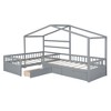 TIRAMISUBEST Twin Size House Platform Bed with 3 Storage Drawers, L-Shaped Double Shared Beds with Roof Design, House Bed Corner Bed - 4 of 4