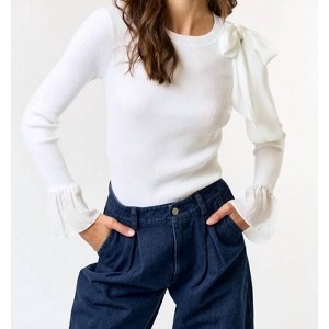 Women's Long Sleeve Bow Sweater Top - lalavon - 1 of 4