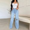 Coolmee Women's High Waisted Straight Ankle Wide Leg Ripped Jeans Frayed Hem Loose Jeans Denim Pants - 2 of 4